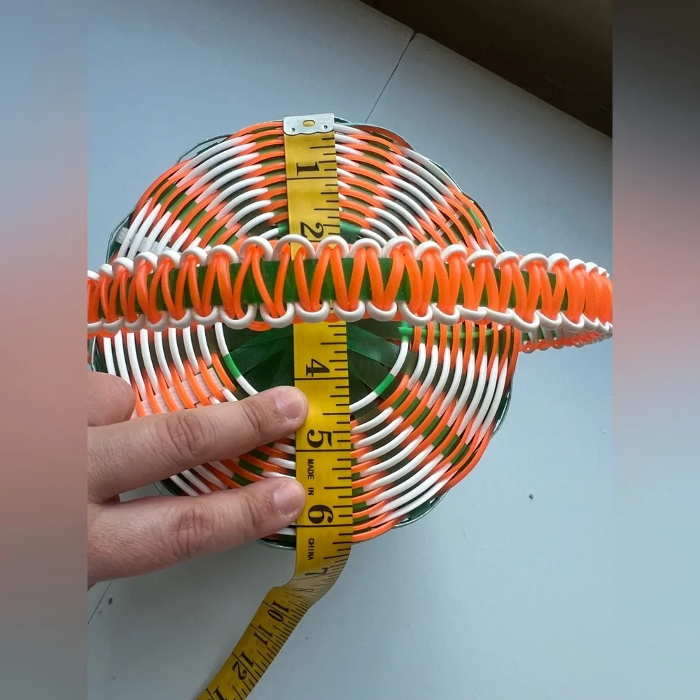 Handwoven Green, Orange & White Decorative Basket with Handle